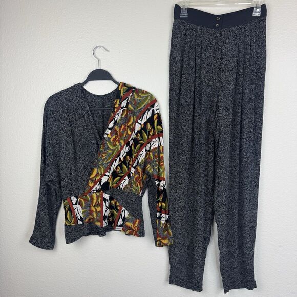 Vtg 90s Marsha Brander Componix 2 Piece Set Floral Polka Dots Pants Top 10 M - Picture 1 of 16